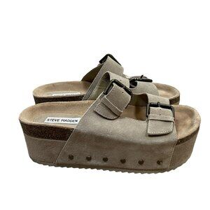 Steve Madden Kali Platform Sandals Size 9M Suede Leather Tauple Brown Neutral